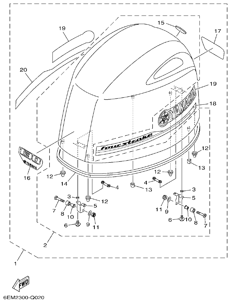 Yamaha F130AET, FL130AET TOP COWLING parts diagram